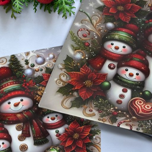 Műanyag négyszögletű tálca Hóember család 30x30cm – koszorúkészítéshez