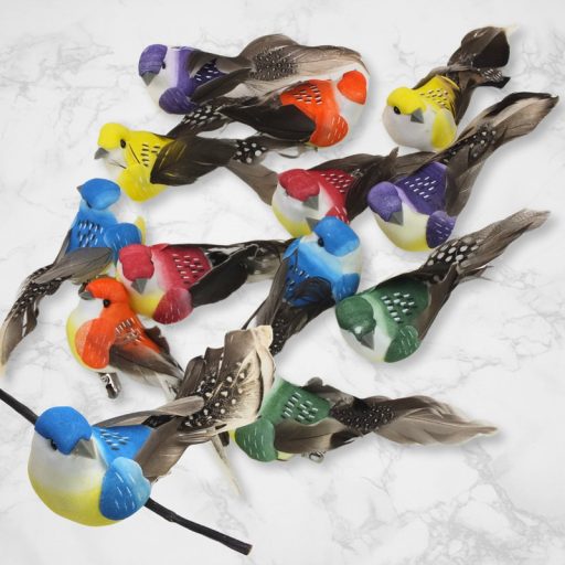 Színes madarak 12db/dob – kreatív dekorációhoz – Dekorációs kellékek