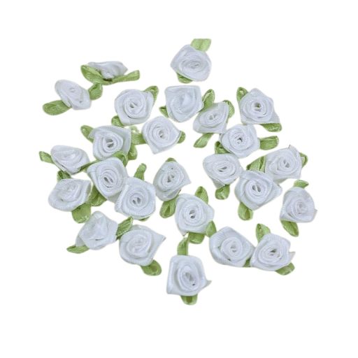 Szatén rózsafejek fehér 25db/csomag