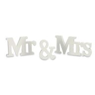 Mr&Mrs fa asztali felirat fehér – esküvői dekorációhoz