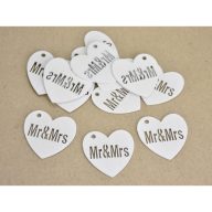 Mr & Mrs fa szív fehér 12db/csomag – festéshez, dekorációhoz