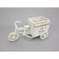 Műanyag tricikli fa kaspóval tégla fehér – kosárfonáshoz, dekorációhoz