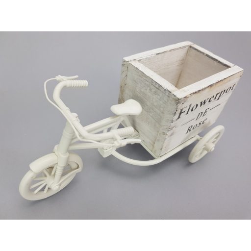 Műanyag tricikli fa kaspóval tégla fehér – kosárfonáshoz, dekorációhoz