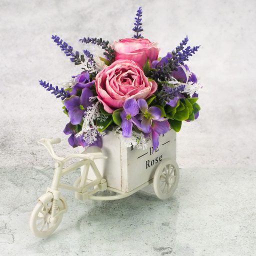 Műanyag tricikli fa kaspóval tégla fehér – kosárfonáshoz, dekorációhoz