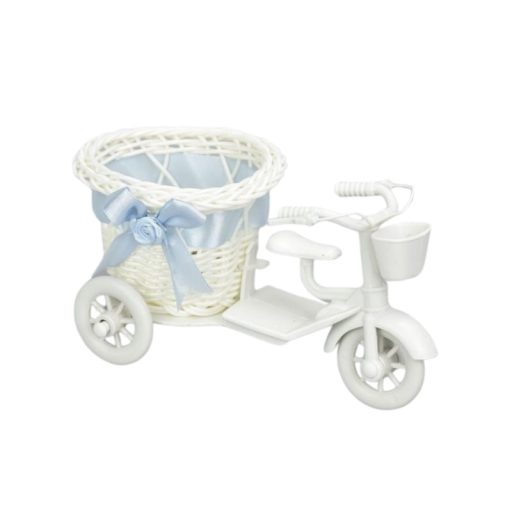 Műanyag tricikli kerek kosárral kicsi - kék – kosárfonáshoz, dekorációhoz