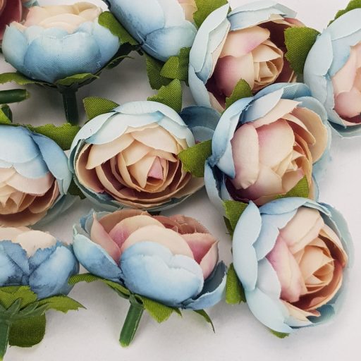 Begónia fej pasztell kékrózsaszín 3cm 15db/csomag – virágdekorációhoz, koszorúhoz