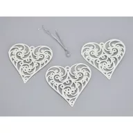 Fehér áttört szív csillámos 3db/csomag – karácsonyfára, dekorációhoz