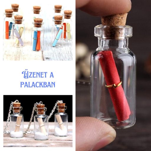 Üvegcse parafadugóval 2,4x1,3cm 10db/csomag – esküvői dekorációhoz