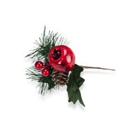 Piros bogyós ág tobozzal – virágdekorációhoz, koszorúhoz