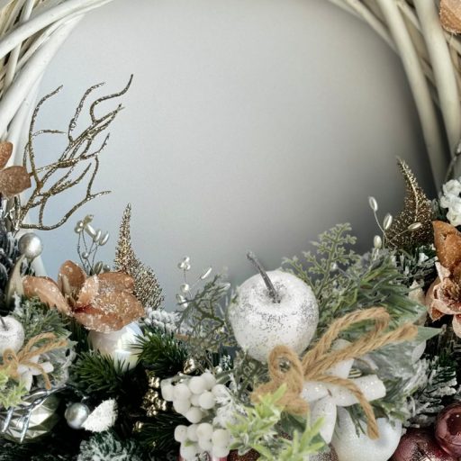 Téli pick - Köteles csilllámos ág almával – virágdekorációhoz, koszorúhoz