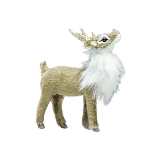 Csillámos szarvú szarvas hamvas  prémium 10cm – koszorúhoz, asztaldíszhez