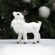 Bőgő szarvas fehér prémium 10cm – koszorúhoz, asztaldíszhez