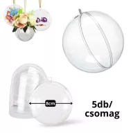 Ajándéktartó szétválasztható gömb műanyag 8cm 5db/csomag – koszorúhoz, virágdekorációhoz