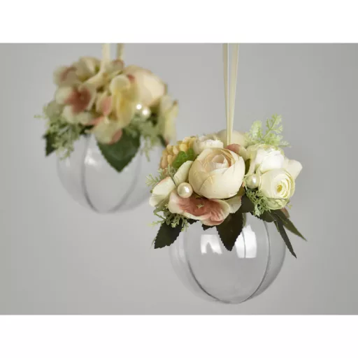 Ajándéktartó szétválasztható gömb műanyag 8cm 5db/csomag – koszorúhoz, virágdekorációhoz