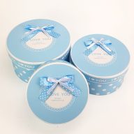 Pöttyös papírdoboz babakék 3db/szett – kreatív dekorációhoz