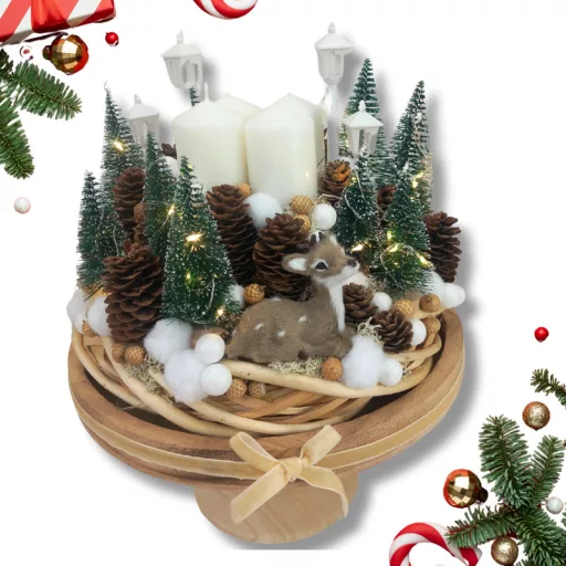 Őzike ülő hamvas prémium 6cm 24/# – karácsonyi dekorációhoz