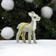 Csillámos patás bambi szürke prémium 9cm – karácsonyi dekorációhoz