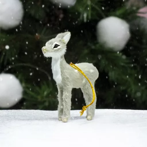 Csillámos patás bambi szürke prémium 9cm – karácsonyi dekorációhoz