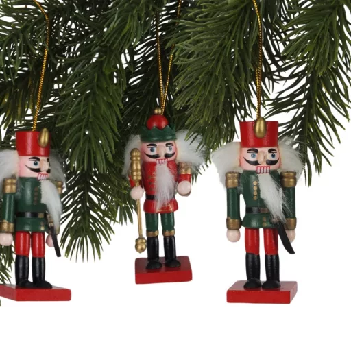 Diótörő 3db-os színes 8cm, szögletes piros talpas, kucsmás figurák, díszdobozban – karácsonyfára és karácsonyi dekorációhoz