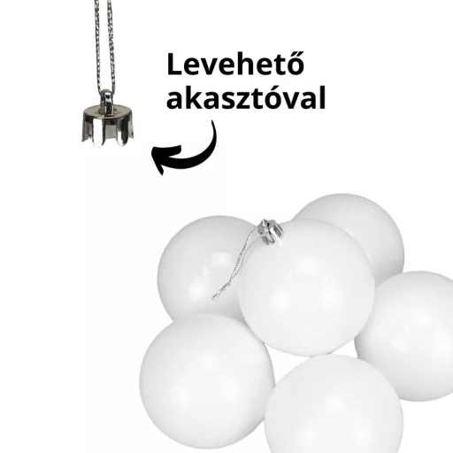 Fehér műanyag díszíthető gömb 8cm 6db/dob – karácsonyfára, dekorációhoz