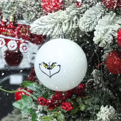 Fehér műanyag díszíthető gömb 8cm 6db/dob – karácsonyfára, dekorációhoz
