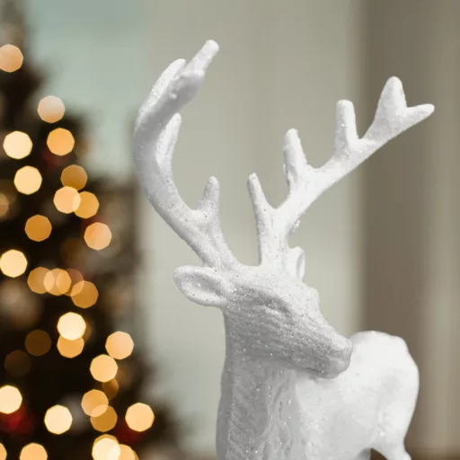 Szarvas csillámos fehér – koszorúhoz, asztaldíszhez