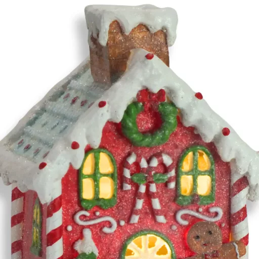  Mézeskalács házikó kéményes világítós-zenélős   – karácsonyi dekorációhoz