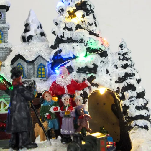 Karácsonyi vasútállomás világítós-zenélős – karácsonyi dekorációhoz