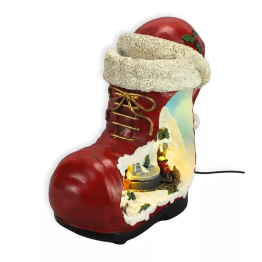 Karácsonyi csizma lak korcsolyázókkal világítós-zenélős  – karácsonyi dekorációhoz