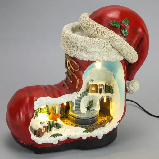 Karácsonyi csizma lak korcsolyázókkal világítós-zenélős  – karácsonyi dekorációhoz