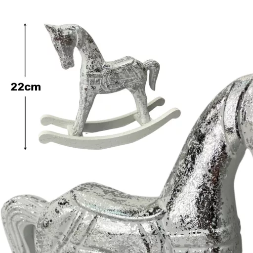 Hintaló nagy - fehér-ezüst – karácsonyi dekorációhoz