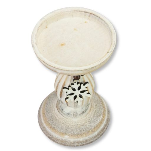 Vintage fehér gyertyatartó fából 10,5x16,5cm – esküvői dekorációhoz