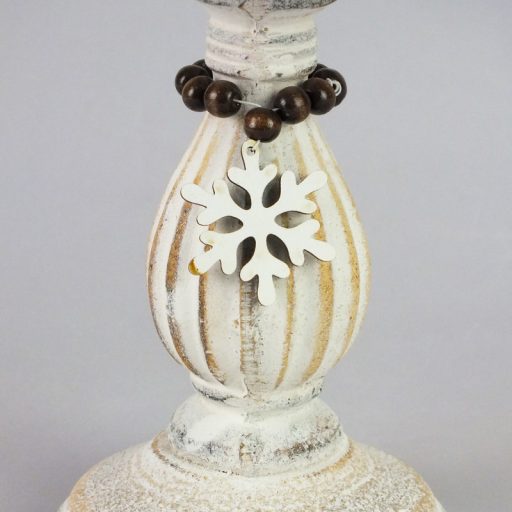 Vintage fehér gyertyatartó fából 10,5x16,5cm – esküvői dekorációhoz