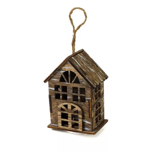 Házikó fából ledvilágítással vintagebarna – karácsonyi dekorációhoz