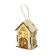 Házikó fából ledvilágítással vintagefehér – karácsonyi dekorációhoz