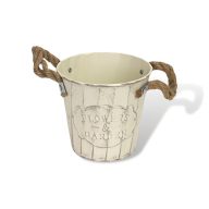 Bordázott bádog kaspó 13x12cm - krém – kosárfonáshoz, dekorációhoz