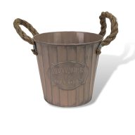 Bordázott bádog kaspó 16x14,5cm - púder – kosárfonáshoz, dekorációhoz