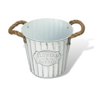 Bordázott bádog kaspó 18x16cm - fehér – kosárfonáshoz, dekorációhoz