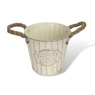 Bordázott bádog kaspó 18x16cm - krém – kosárfonáshoz, dekorációhoz
