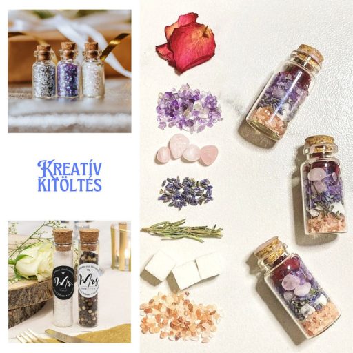 Üveg kémcső parafa dugóval 2,2x15cm 6db/csomag – esküvői dekorációhoz