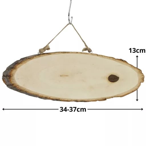 Akasztós fa szelet ovál, nagyobb méret (30 cm felett), kérges szélű, zsinóros akasztóval – gravírozáshoz, dekupázshoz és festéshez