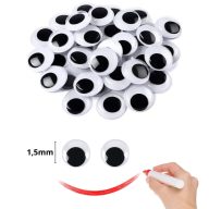 Mozgó szem, kerek 1,5cm 100db/cs – kreatív dekorációhoz – kreatív hobby projektekhez és dekorációhoz – Papelito.hu