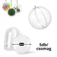 Ajándéktartó szétválasztható gömb műanyag 5cm 5db/cs – koszorúhoz, virágdekorációhoz