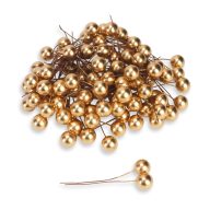  Beszúrós bogyó arany 1cm 100/cs – karácsonyi dekorációhoz