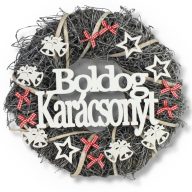 Ajtókopogtató "Boldog Karácsonyt" szürke 30cm – koszorúkészítéshez
