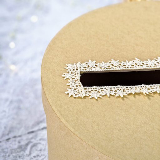 Esküvői persely natúr csipkés 25cm – esküvői dekorációhoz