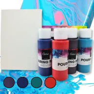 Pouring festék szett 4x60ml, 2db vászon táblával 10x15cm 36/# – kreatív festéshez #H1014A