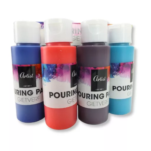 Pouring festék szett 4x60ml, 2db vászon táblával 10x15cm 36/# – kreatív festéshez #H1014A