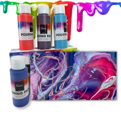 Pouring festék szett 4x60ml, 2db vászon táblával 10x15cm 36/# – kreatív festéshez #H1014A