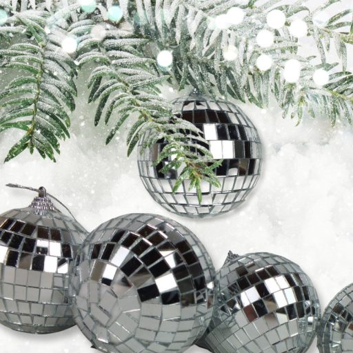  Ezüst diszkógömb karácsonyi dísz 8cm – karácsonyfára, dekorációhoz